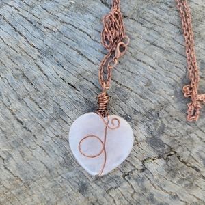 Wire Wrapped Rose Quartz Heart Necklace Rose Quartz Crystal Necklace